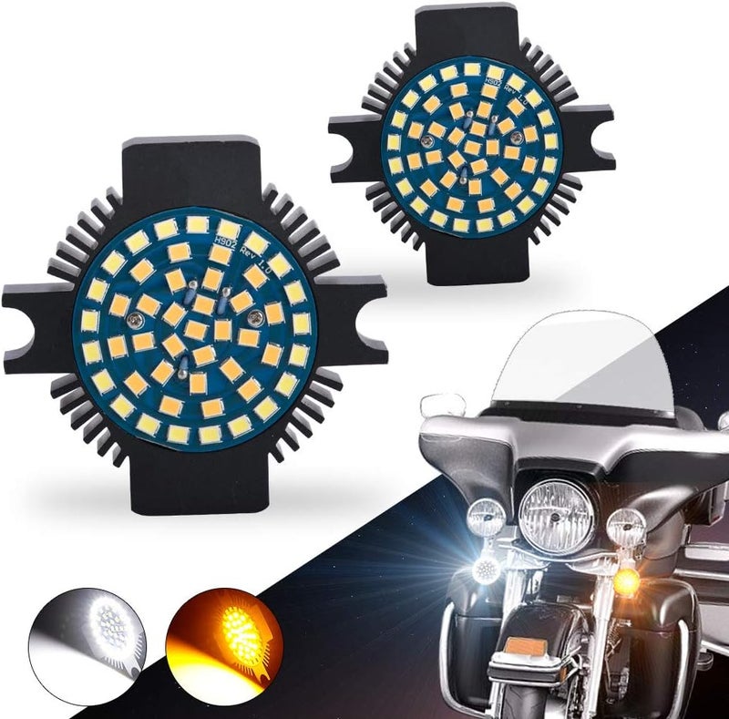 SUNPIE Motorcycle LED Light Turn Signal Blinker Lights w/1157 Dual-Element White and Amber Compatible with Harley Davidson Electra Glide Road King Heritage Softail Classic Road Glide Classic 1994-2019 - Image 1